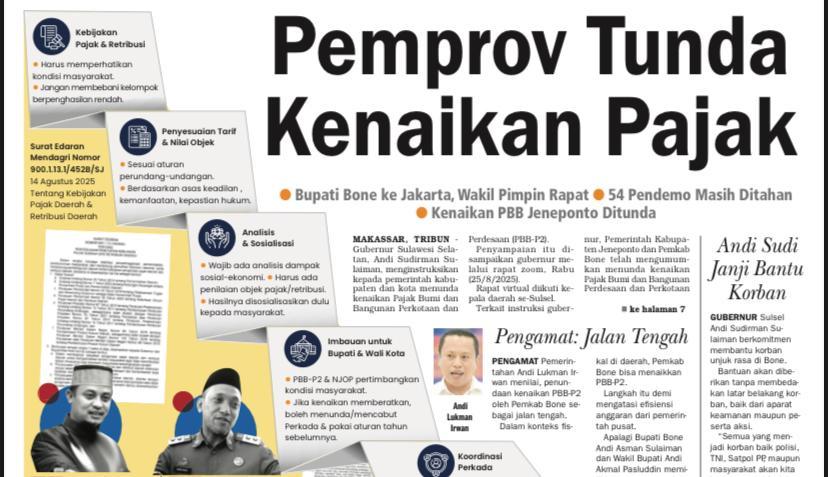 Kebijakan Baru: Pemerintah Sulsel Tunda Kenaikan Pajak Properti, Ini Respons Bupati dan Wakil Bupati